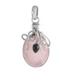 Wire Play - Rose Quartz & Onyx 925 Sterling Silver 2" Pendant RS12-33