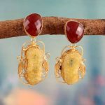 Red Ruby & Solar Quartz 3" Gold Plated Brass Earrings BJERS1-21