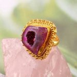 Sliced Agate Druzy Adjustable Brass Ring BJRSR1-10