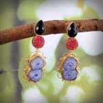 Black Onyx, Druzy & Solar Quartz 3" Gold Plated Brass Earrings BJERS1-14