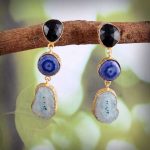 Black Onyx, Solar Quartz & Agate 2.5" Brass Earrings BJERS1-6