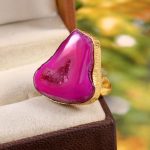 Sliced Pink Agate Adjustable Gold Plated Brass Ring BJRSR1-54