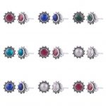 Wholesale 12 PCS Lot 925 Sterling Silver Natural Gemstone Cab Stud Earrings