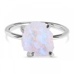 Raw Rainbow Moonstone Prong Set Ring Wholesale 925 Silver Jewelry