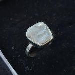 Raw Rainbow Moonstone Crystal Hammered 925 Sterling Silver Ring