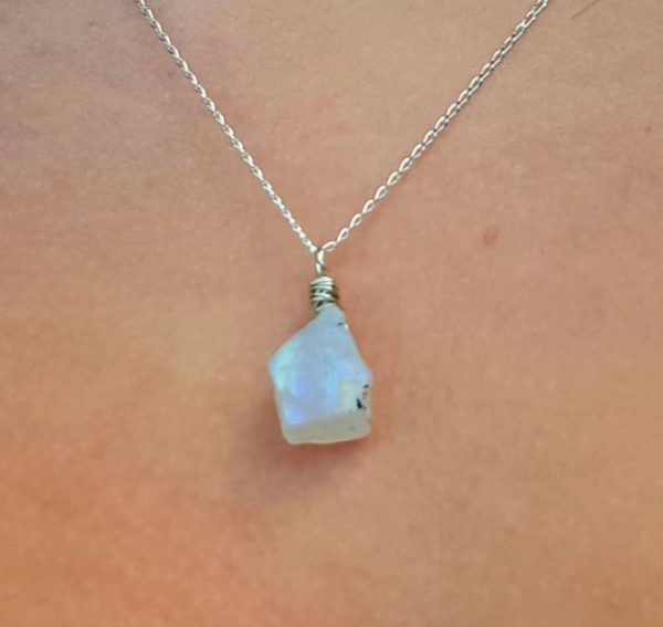 Raw Rainbow Moonstone Necklace 18" 925 Sterling Silver Jewelry RS24-84 - Image 2