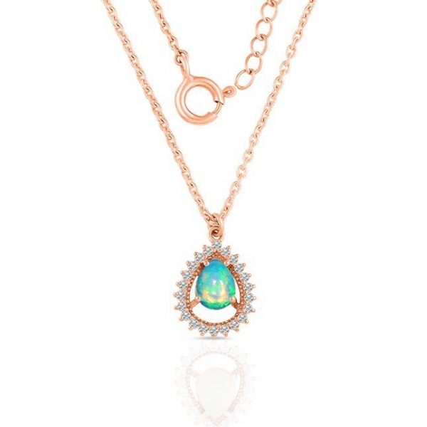 Opal Rose Gold Necklace 18" 925 Sterling Silver Jewelry RSN1-21