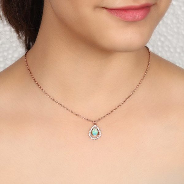 Opal Rose Gold Necklace 18" 925 Sterling Silver Jewelry RSN1-21 - Image 2