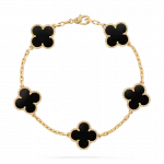Black Onyx 5 Leaf Clover Bracelet 18K Gold Over 925 Sterling Silver
