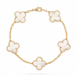 Mother Of Pearl 5 Leaf Clover Bracelet 18K Gold Over 925 Sterling Silver