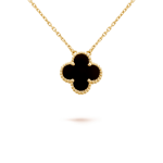 Black Onyx Clover Necklace 18K Gold Over 925 Sterling Silver