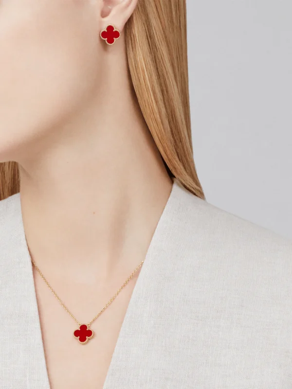 Carnelian Clover Necklace 18K Gold Over 925 Sterling Silver - Image 2