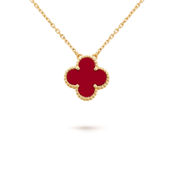 Carnelian Clover Necklace 18K Gold Over 925 Sterling Silver