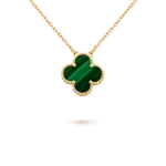 Malachite Clover Leaf Pendant Necklace 18K Gold Over 925 Sterling Silver