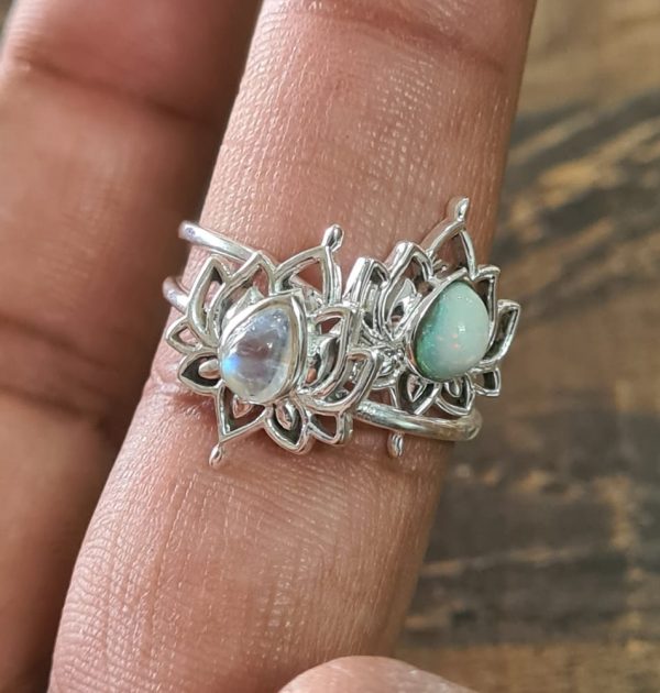 Opal Lotus Flower Ring 925 Sterling Silver Jewelry RSREXT-4.5 - Image 2