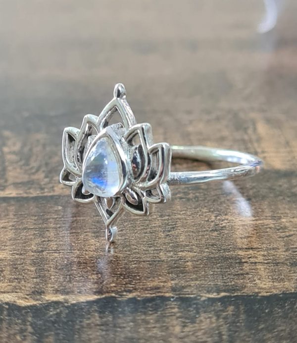 Moonstone Lotus Flower Ring 925 Sterling Silver Jewelry RSREXT-4.4 - Image 2