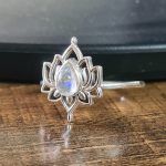 Moonstone Lotus Flower Ring 925 Sterling Silver Jewelry RSREXT-4.4