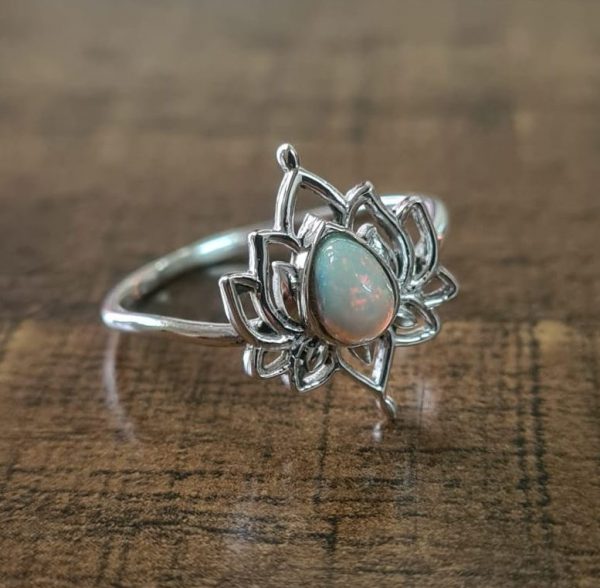 Opal Lotus Flower Ring 925 Sterling Silver Jewelry RSREXT-4.5