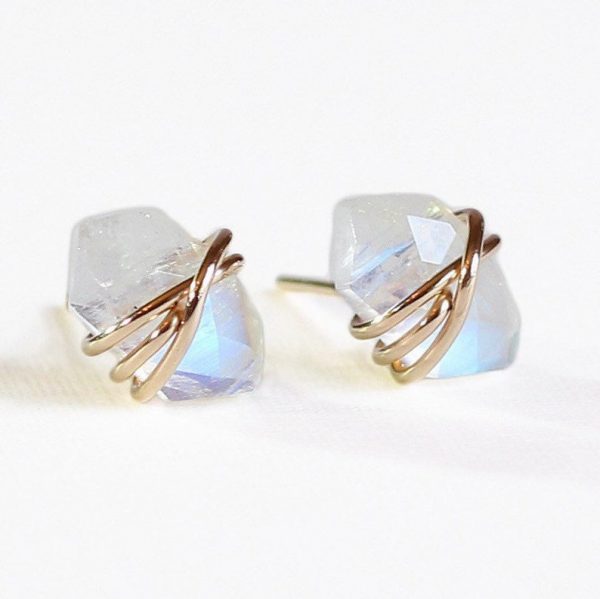 Moonstone Gold Studs Earrings 925 Sterling Silver Jewelry RSREXT-8.3