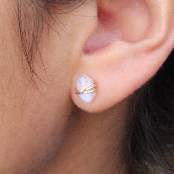 Moonstone Gold Studs Earrings 925 Sterling Silver Jewelry RSREXT-8.3 - Image 2
