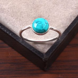 Handmade Oyster Turquoise & 925 Sterling Silver Band Ring - Natural Gemstone, All Sizes Available