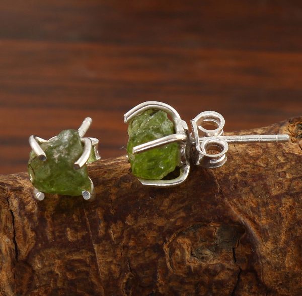 Raw Peridot Earrings 925 Silver Studs RSEXT-10.4 - Image 2