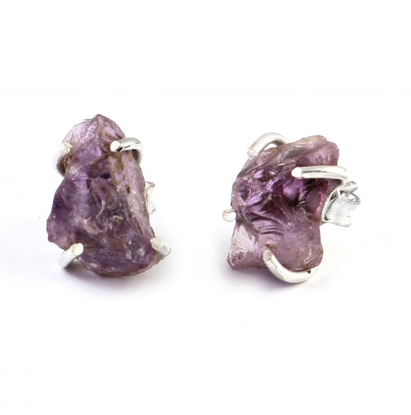 Raw Amethyst Earrings 925 Silver Studs RSEXT-10.8 - Image 2