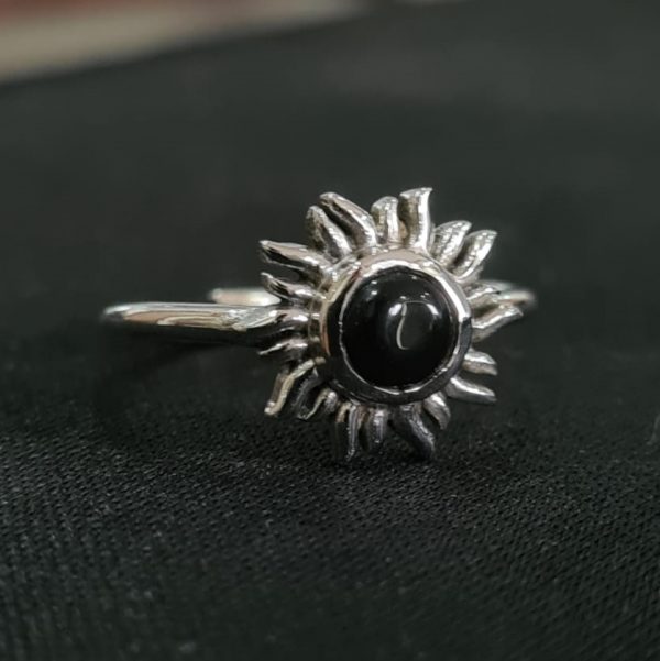 Black Onyx Surya Ring Adjustable 925 Silver Jewelry RSREXT12.4 - Image 2