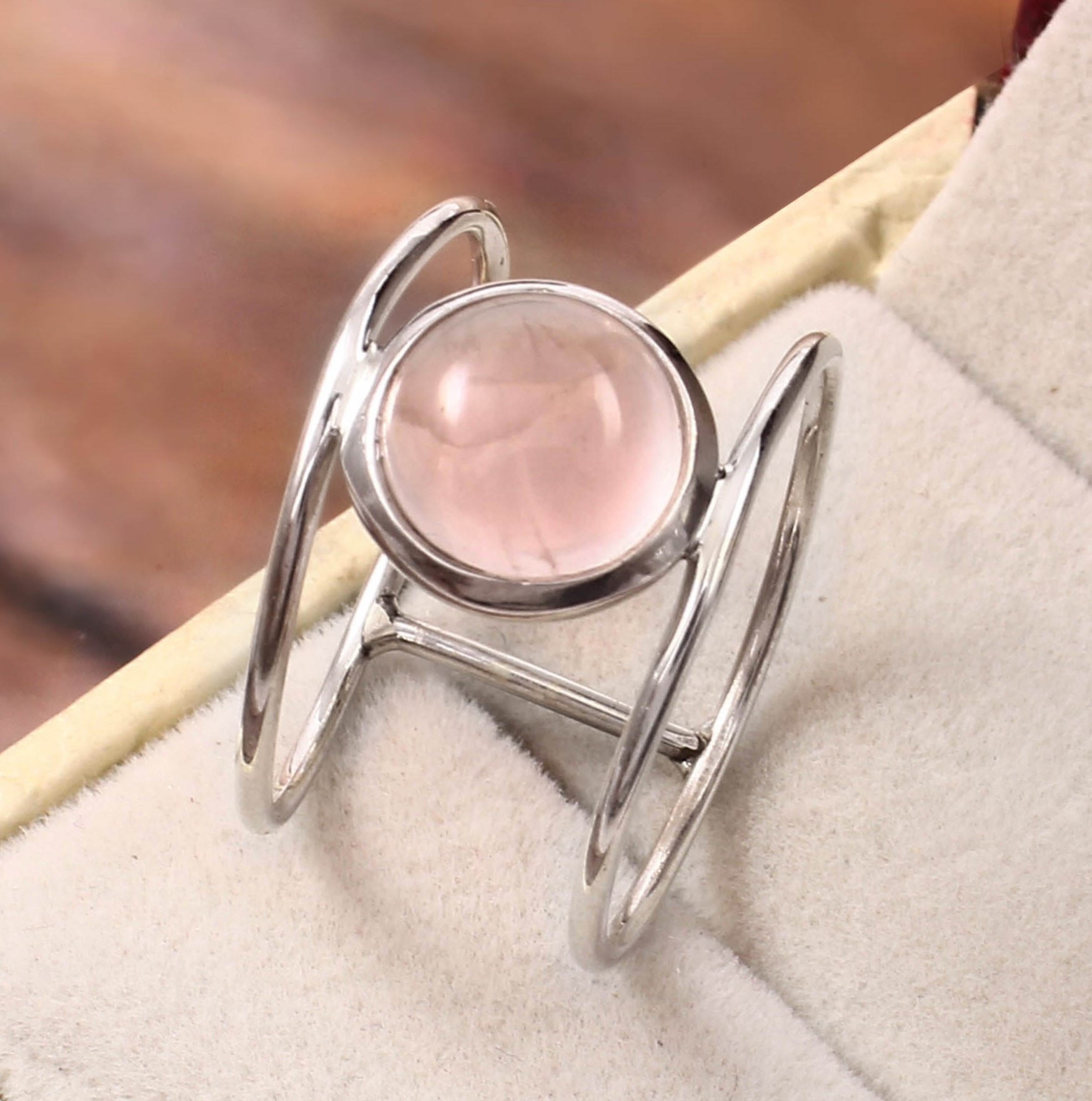 Rose Quartz Gem Ring Silver