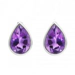 Faceted Pear Amethyst Gem 925 Silver Stud Earrings RSREXT53-9