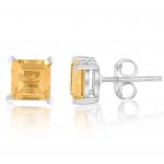 Square Cut Citrine 925 Silver Stud Earrings RSREXT55-5
