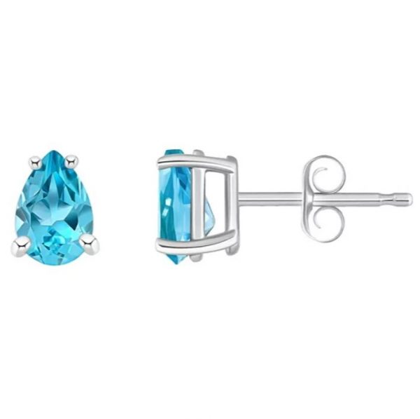 Pear Cut Blue Topaz 925 Silver Stud Earrings RSREXT53-15 - Image 2