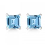 Square Cut Blue Topaz 925 Silver Stud Earrings RSREXT53-13