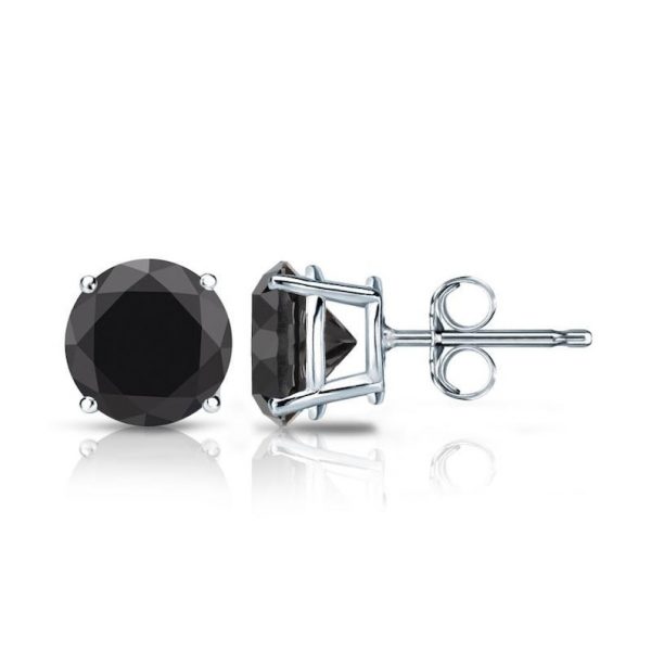 Round Cut Black Onyx 925 Silver Stud Earrings RSREXT55-2 - Image 2