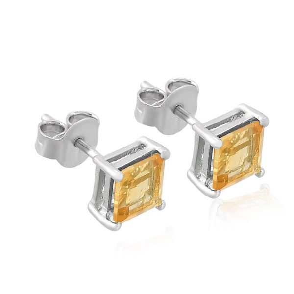 Square Cut Citrine 925 Silver Stud Earrings RSREXT55-5 - Image 2