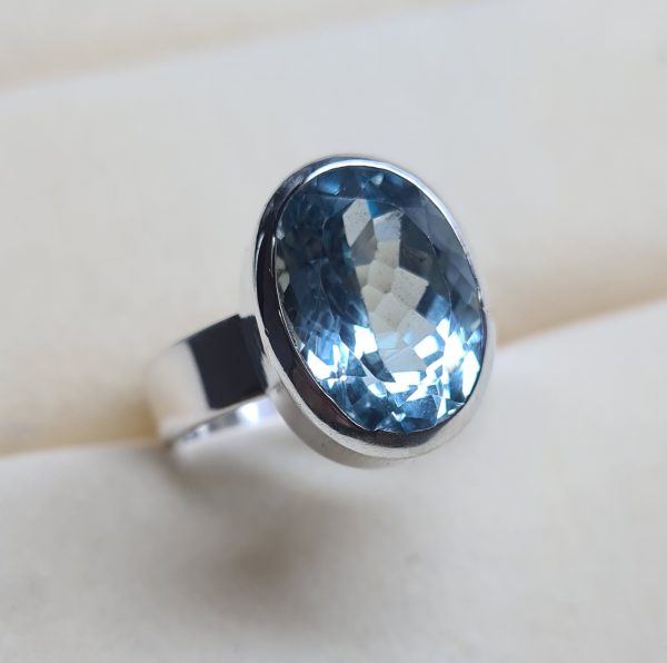 Statement Blue Topaz 10x14mm 925 Silver Ring RSREXT63-1 - Image 2