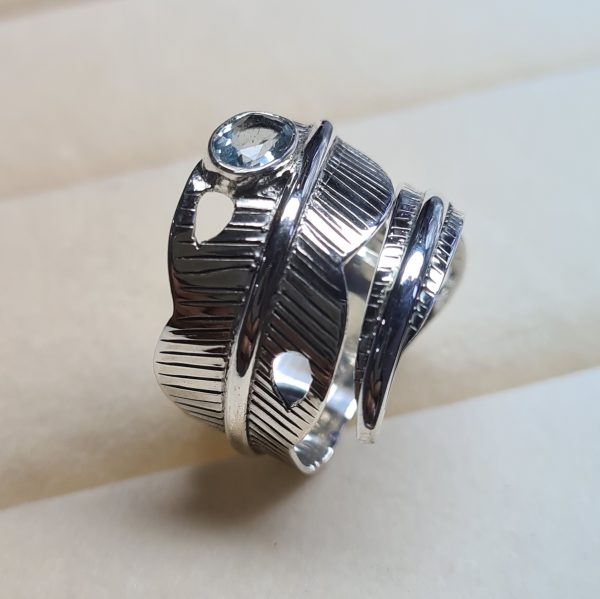 Blue Topaz Etched 925 Silver Adjustable Ring RSREXT59-1 - Image 2