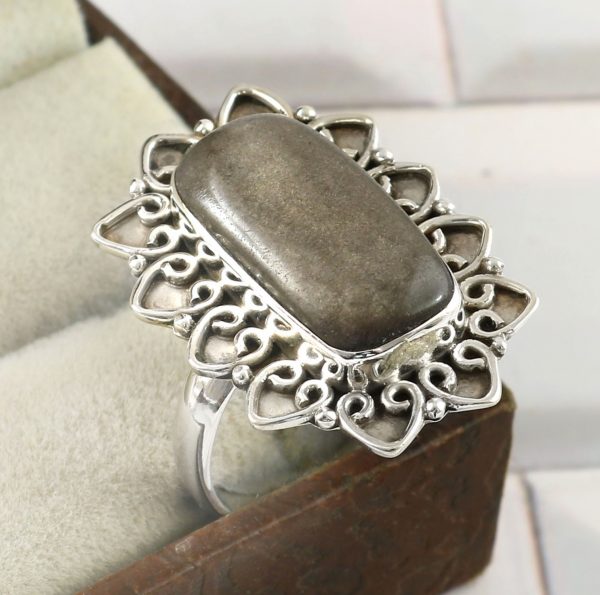 Silver Sheen Obsidian 925 Sterling Silver Size US-9 Ring RSREXT57-24