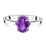 Prong Setting Oval Amethyst 925 Silver Ring RSREXT68-4