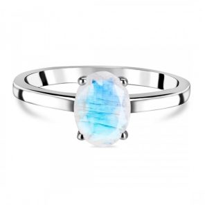 Prong Setting Oval Rainbow Moonstone 925 Silver Ring RSREXT68-2