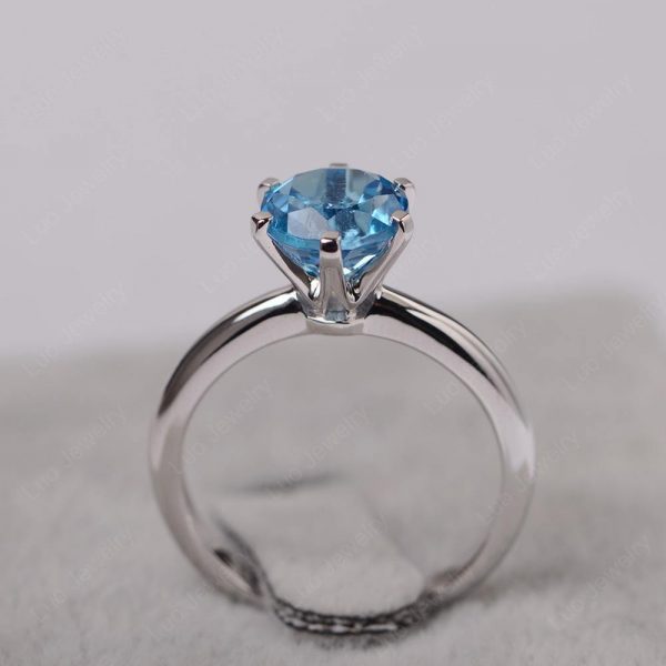 Six Prong Setting Blue Topaz 925 Silver Ring RSREXT67-5 - Image 2