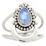 Genuine Moonstone Crescent Moon 925 Silver Ring RSREXT23-3