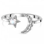 Rainbow Moonstone & White Topaz 925 Silver ADJ Ring RSREXT67-8