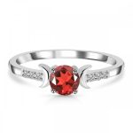 Garnet & White Topaz Crescent Moon 925 Silver Ring RS44-8