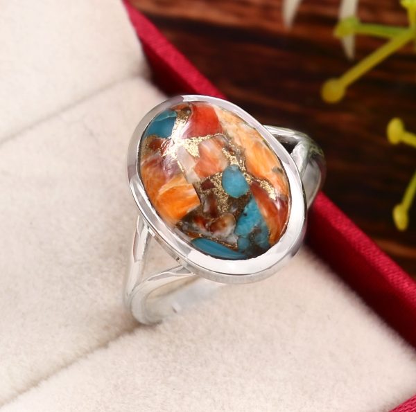 Turquoise & Spiny Oyster 925 Sterling Silver Ring RS53-1 - Image 2