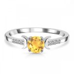 Citrine & White Topaz Crescent Moon 925 Silver Ring RS44-6