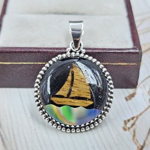 Aurora Opal Boat 1.25" 925 Sterling Silver Pendant (RS37-19)