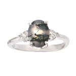 Moss Agate & White Topaz Silver Ring