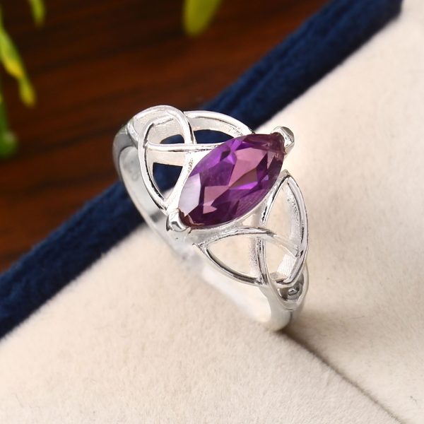 Amethyst Triquetra 925 Sterling Silver Ring RS62-3 - Image 2