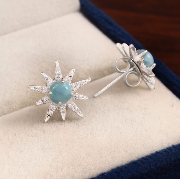 Larimar & White Topaz 925 Sterling Silver Stud Earring RSREXT16-34 - Image 2